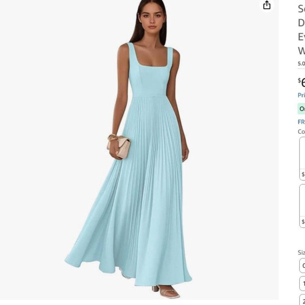 Square neck Chiffon Dress A-lIne with pleats Size 6